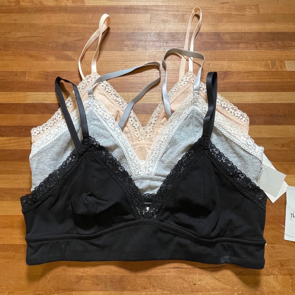 Jenni on Repeat Wide Lace Bralette, set of 3  black/tan/grey medium